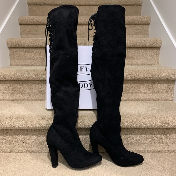 Steve Madden Black Seude Over the Knee Boots - Picture 2 of 7